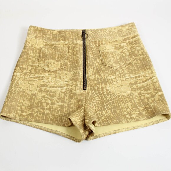 Urban Outfitters Yellow Snakeskin High Rise Shorts Large Zipper Detail - Picture 2 of 12